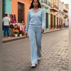 Juicy Couture Sky Blue embellished velour tracksuit XS